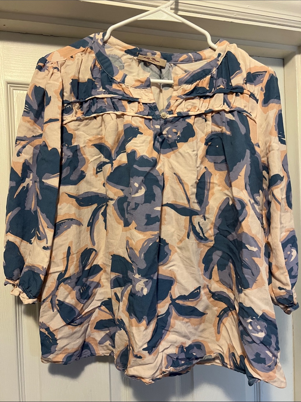 Lightweight Floral Maternity Blouse - Blue & Cream
